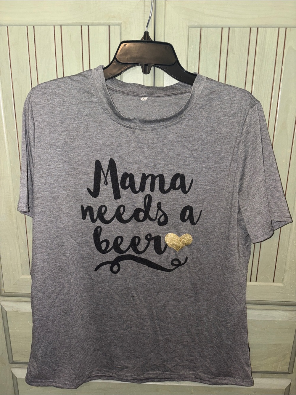 Mama Needs a Beer Gray Graphic Tee with Gold Heart